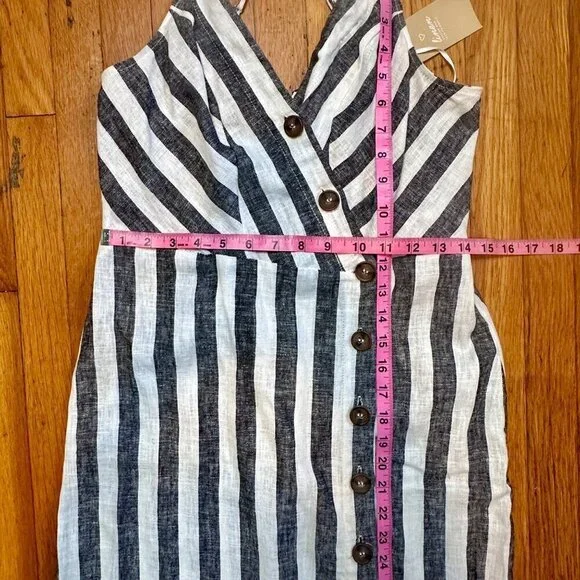 NWT Infinity Raine Love Tree Linen Button Up Stripe V Neck Dress, Size M - Picture 13 of 14